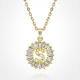 -S- Stainless Steel CZ Stone Embellished Round Initial Monogram Pendant Necklace
