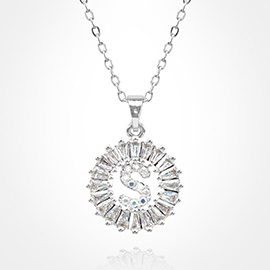 -S- Stainless Steel CZ Stone Embellished Round Initial Monogram Pendant Necklace