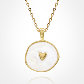 Stainless Steel Swirl Enamel Heart Embossed Pendant Necklace