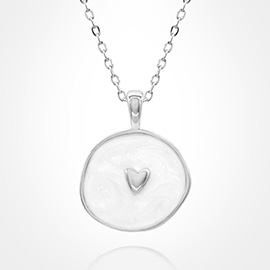Stainless Steel Swirl Enamel Heart Embossed Pendant Necklace