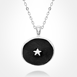 Stainless Steel Swirl Enamel Star Embossed Pendant Necklace