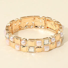 Pearl Embellished Geometric Double Row Stretch Bracelet