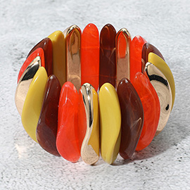 Celluloid Acetate Metal Abstract Bar Beaded Stretch Bracelet
