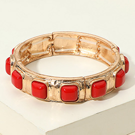 Square Bead Embellished Hammered Metal Stretch Bracelet