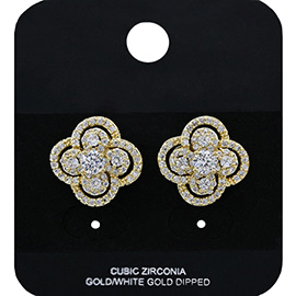Gold Dipped Floral CZ Stone Stud Earrings