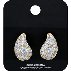 Gold Dipped CZ Stone Embellished Teardrop Stud Earrings