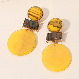 Marbled Resin Geometric Disd Drop Statement Earrings