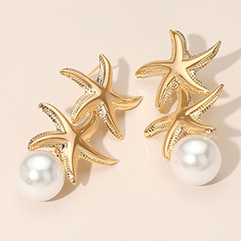 Pearl Tip Double Metal Starfish Drop Earrings