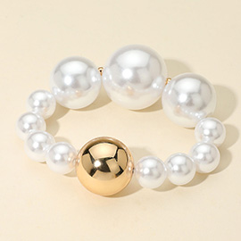 Chunky Metal Ball Accent Pearl Beaded Stretch Bracelet