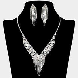 Rhinestone Paved Fringe V Shaped Necklace