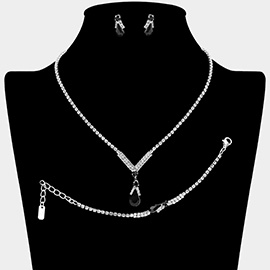 Teardrop Pendant Accent Rhinestone Paved Jewelry Set