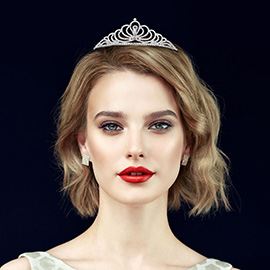 Upside Down Teardrop Centerpiece Rhinestone Paved Scalloped Crown Princess Tiara