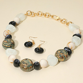Celluloid Acetate Abstract Printed Chunky Pebble Link Statement Necklace