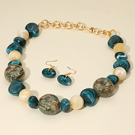 Celluloid Acetate Abstract Printed Chunky Pebble Link Statement Necklace