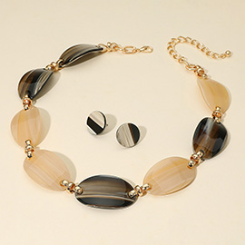 Celluloid Acetate Abstract Printed Bold Oval Link Statement Necklace