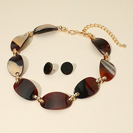 Celluloid Acetate Abstract Printed Bold Oval Link Statement Necklace