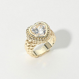 Heart CZ Stone Accent Braided Band Ring
