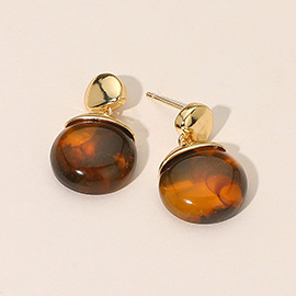 Marbled Resin Round Pebble Dangle Earrings