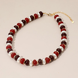Chunky Marbled Beads Pearl Beaded Statement Necklace