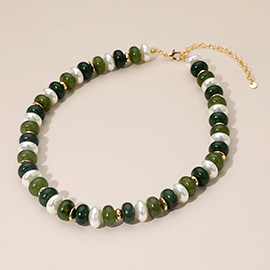 Chunky Marbled Beads Pearl Beaded Statement Necklace