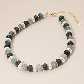 Chunky Marbled Beads Pearl Beaded Statement Necklace