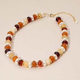 Chunky Marbled Beads Pearl Beaded Statement Necklace