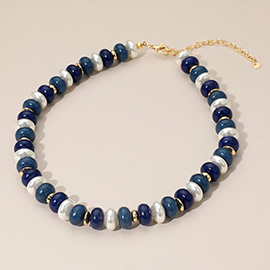 Chunky Marbled Beads Pearl Beaded Statement Necklace