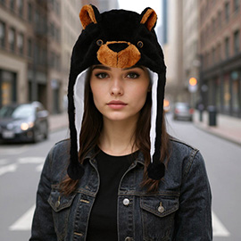 Plush Bear Ear Flaps Winter Hat
