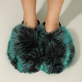 Fluffy Faux Fox Fur Indoor Floor Slippers