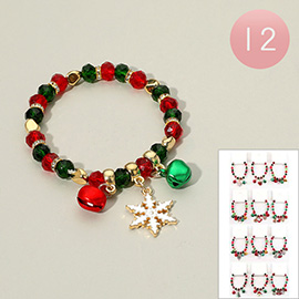 12PCS - Christmas Charm Bell Beaded Stretch Bracelets