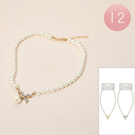 Rhinestone Paved Bow Elegant Pearl Beaded Necklaces