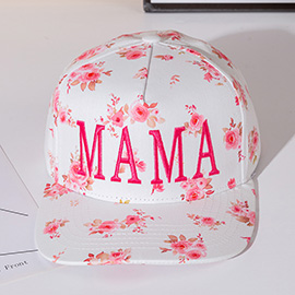 MAMA Floral Embroidered Five Panel Canvas Snapback Baseball Cap