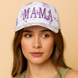 MAMA Floral Embroidered Five Panel Canvas Snapback Baseball Cap