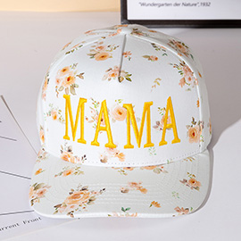 MAMA Floral Embroidered Five Panel Canvas Snapback Baseball Cap