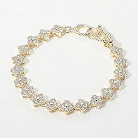 Sparkling CZ Stone Accent Dainty Clover Evening Toggle Bracelet