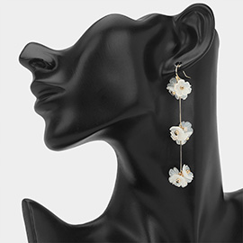 Delicate Chain Design Triple Floral Drop Earrings