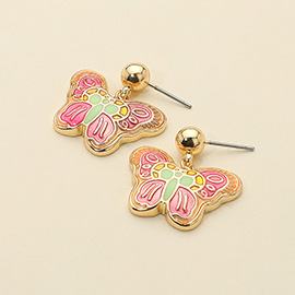 Enamel Butterfly Detailed Dangle Earrings