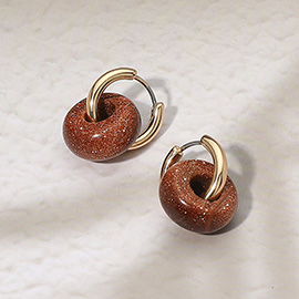 Natural Stone Charm Mini Hoop Earrings