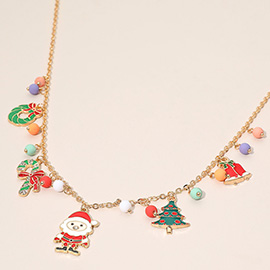Christmas Santa Tree Candy Cane Pendant Festive Holiday Charm Necklace