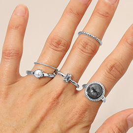 5PCS - Elegant Gemstone Pearl Accented Stackable Ring Set
