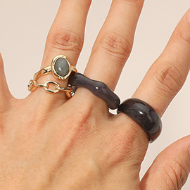 4PCS - Bold Modern Gemstone Accented Stackable Ring Set
