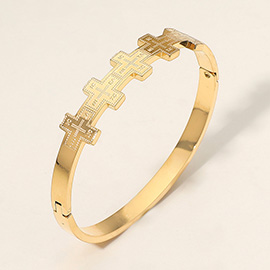 Geometric Cross Pattern Stainless Steel Bangle Bracelet