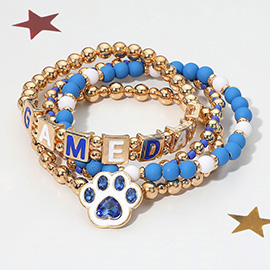 4PCS - GAME DAY Message Paw Charm Beaded Stretch Multi Layered Bracelets