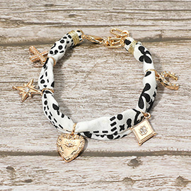 Boho Cross Heart Horseshoe Charm Station Fabric Bracelet