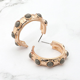 Bead Embellished Hammered Metal Hoop Earrings