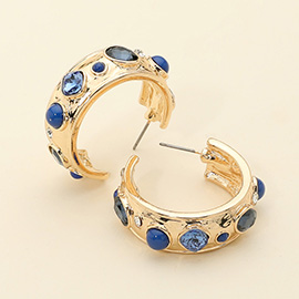 Mixed Stone Embellished Hoop Earrings