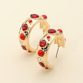 Mixed Stone Embellished Hoop Earrings