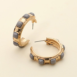 Chunky Stone Embellished Hoop Earrings