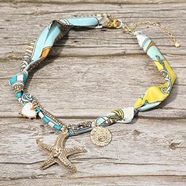 Boho Starfish Sun Coin Heart Charm Fabric Necklace