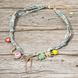 Boho Metal Bow Ceramic Fish Flower Heart Mixed Playful Charm Fabric Necklace